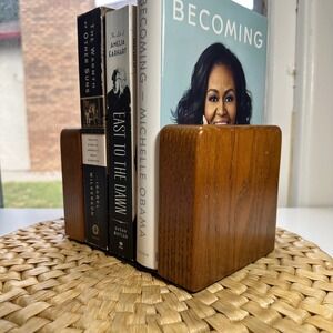 Vintage Smokador Wood Bookends Smooth Wooden Book Ends Home Library Decor